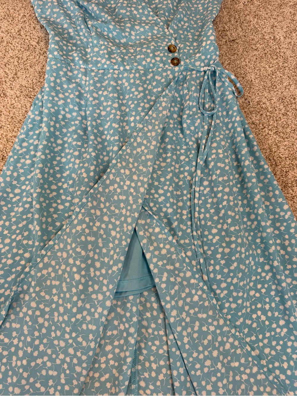 Sienna Sky Blue Floral Wrap Short Flutter Sleeve Maxi Dress Small Cottagecore - Picture 6 of 10